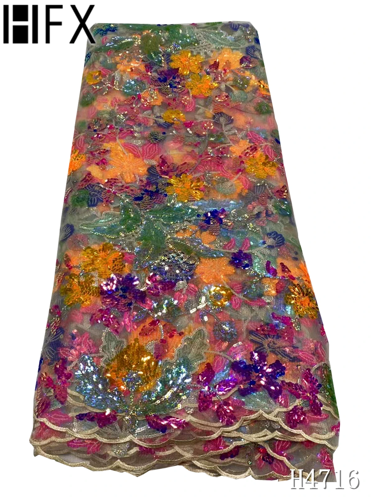 

HFX Nigerian Lace Fabric 2021 High Quality Tulle Fabric Embroidery Lace French Sequin Lace Fabric 5 Yards For Bridal Dress F4716