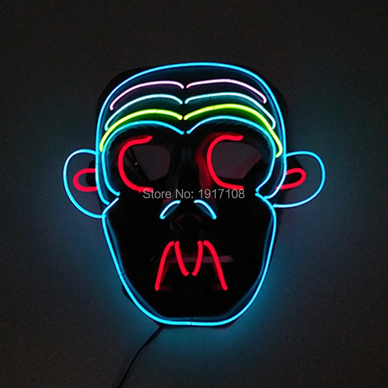 Новый Тип EL провода страшно маска Забавные Животные кошка обезьяна светодиодный