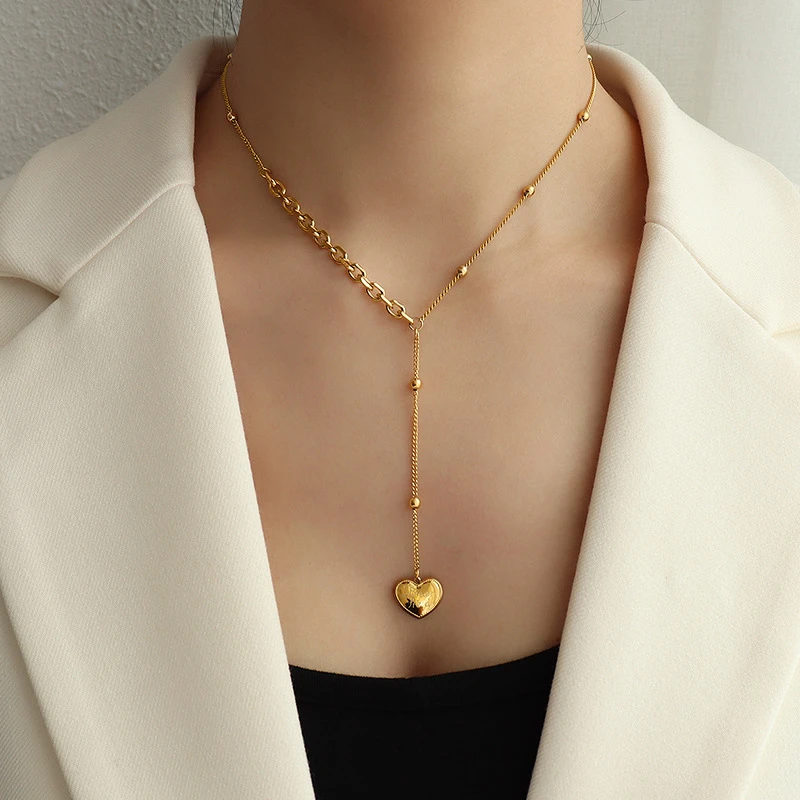 

Simple Gold Color Heart Pendant 2021 Luxury Designs 316l Stainless Steel Tassel Necklaces For Women Jewelry Men Christmas Gift