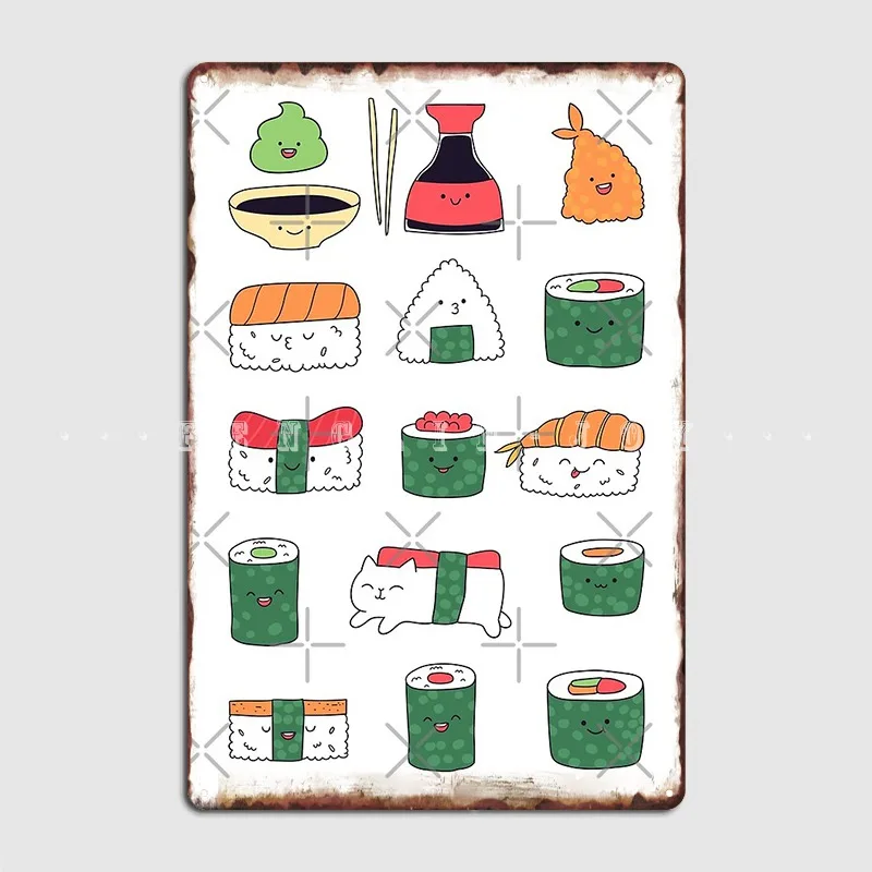 

Kawaii Sushi Metal Plaque Poster Wall Pub Wall Customize Poster Tin Sign Poster