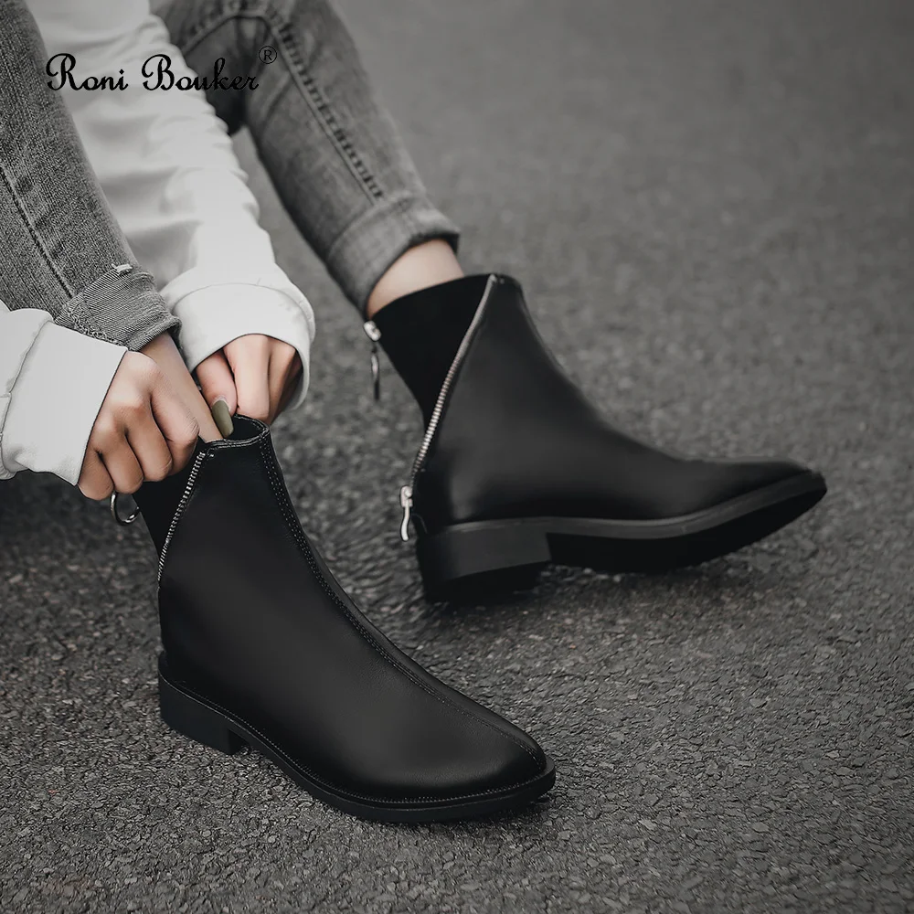 Roni Bouker/женские ботинки с круглым носком черные кожаные ботильоны модная женская
