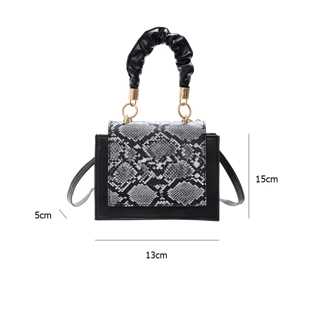 

Popular Simple Female Daily Bag Vintage Shoulder Handbag Leather Snake Crossbody Bag Women Pleated Handle Tote