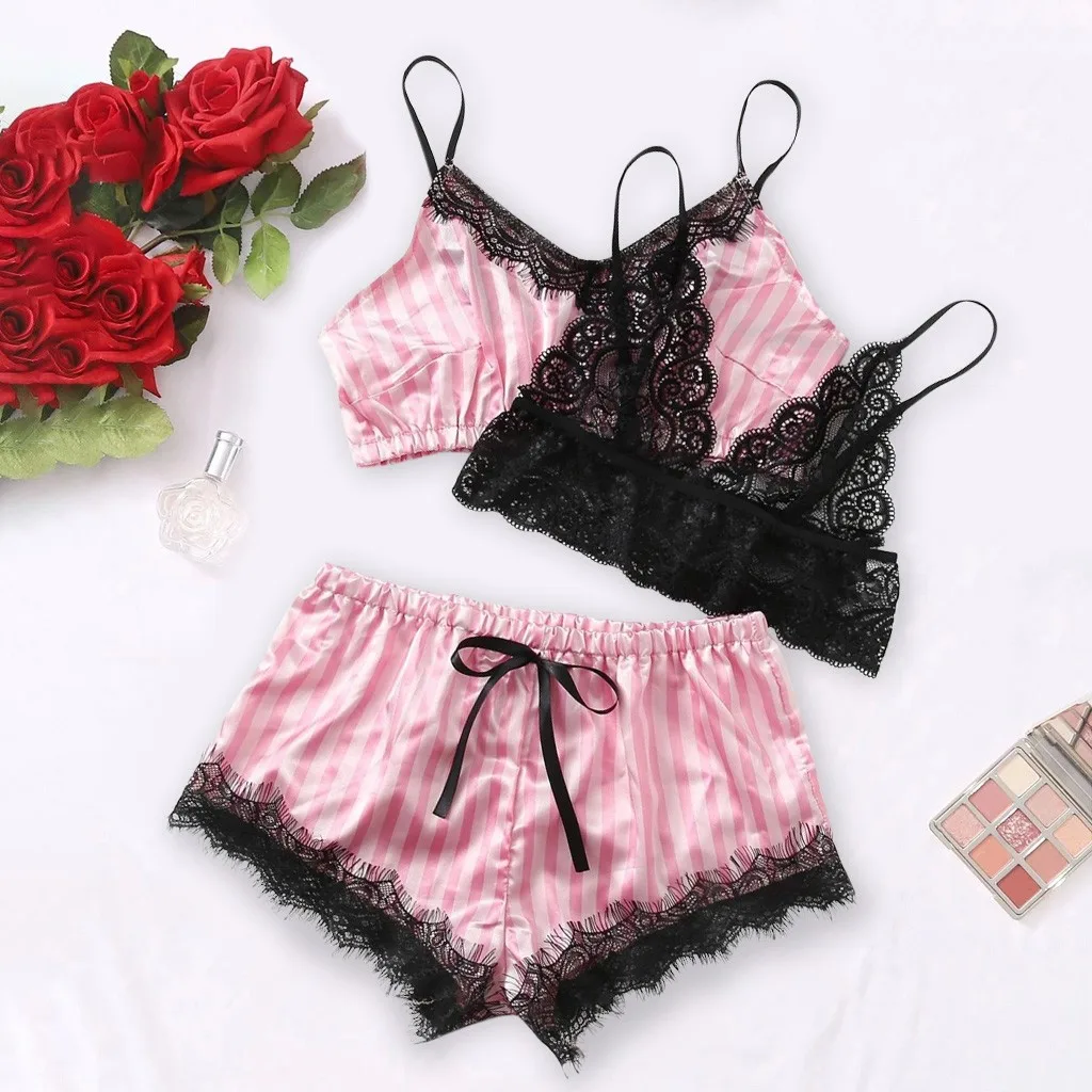 Женский пижамный комплект кружевная Сексуальная атласная майка и шорты для