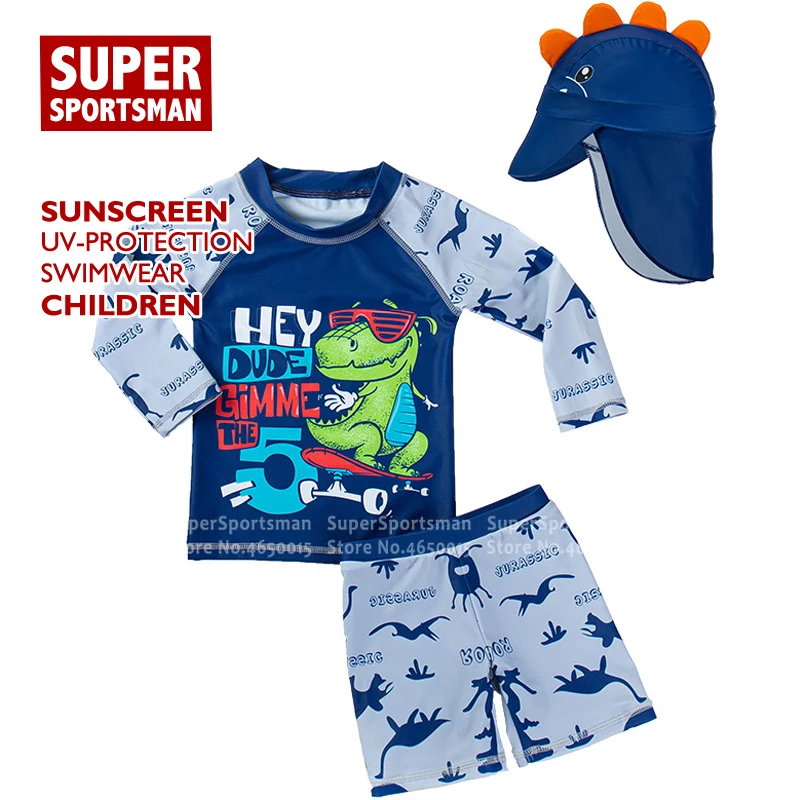 

Baby Boy Dinosaur Cartoon Swimwear Children Summer Fashion Bathing Suit Set Kids UV Prodection Swimming Beach Water Sportswear