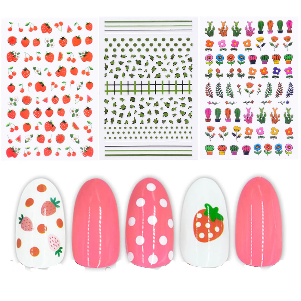 3 шт. 3D цветные цветы для дизайна ногтей Декор клубника мунг бобов весенние