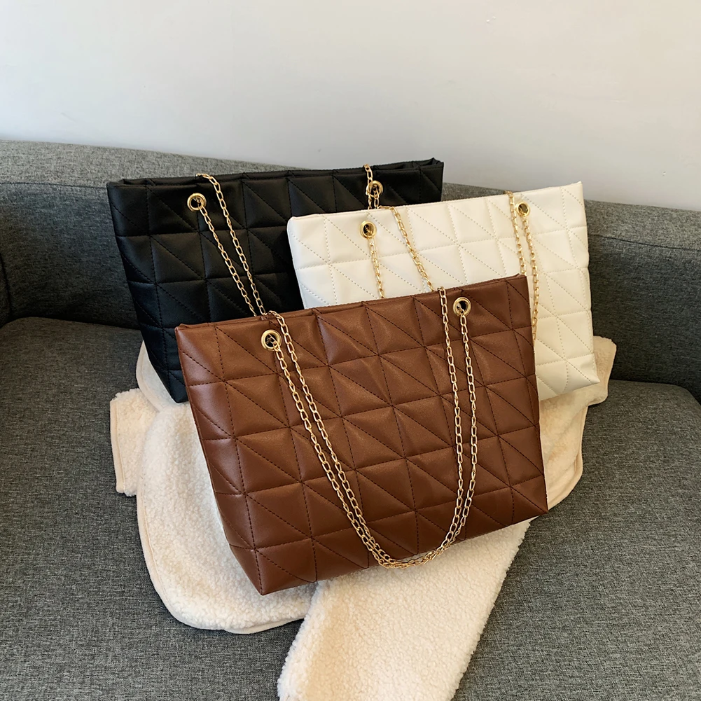 

Fashion Plaid Pattern Women Underarm Shoulder Bags PU Leather Shopping Bags Tote Ladies Solid Color Chain Top-handle Handbags