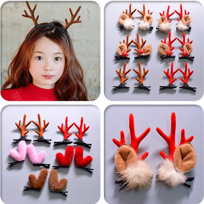 Новый милый рога оленя для волос Зажимы Рождество год красный головной убор Moose