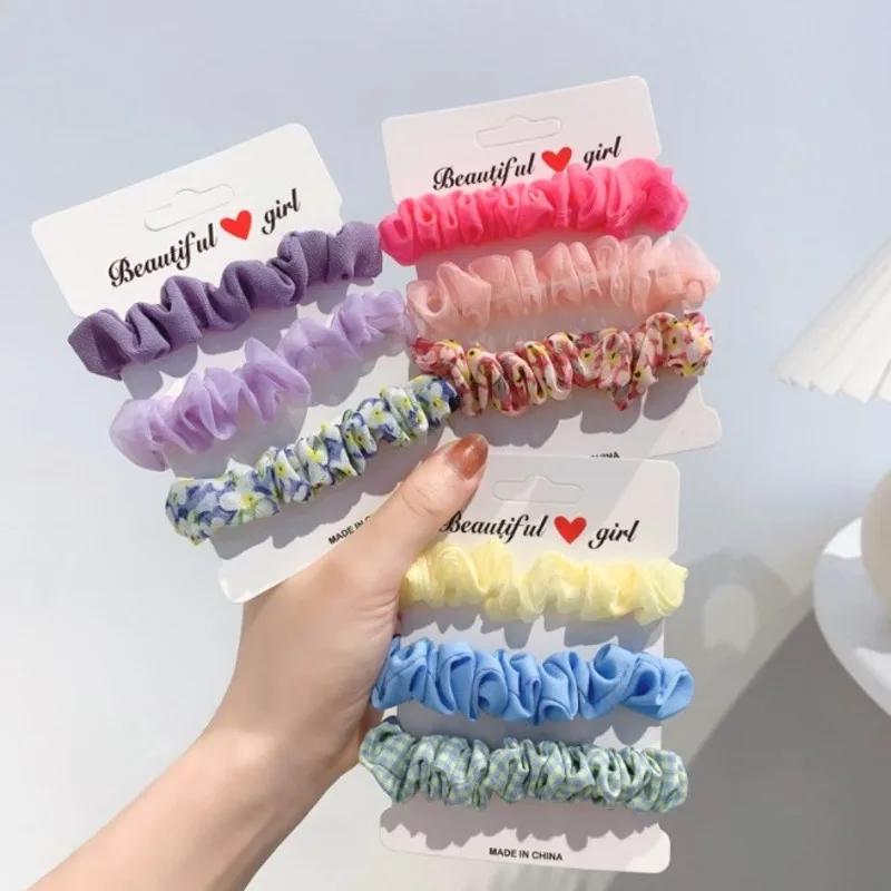 

3Pcs/Set Satin Mesh Solid Color Scrunchies Elastic Hair Bands New Women Girls Hair Accessories Ponytail Holder Hair Ties Rope