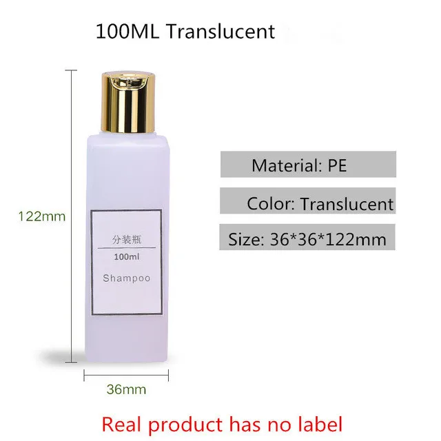 100ML translucent 3 шт квадратная пластиковая бутылка с золотой крышка с дозаторным диском 50 мл, 100 мл пустая дорожная бутылка для жидкого лосьона жидкая Мода - Цвет: 100ML translucent