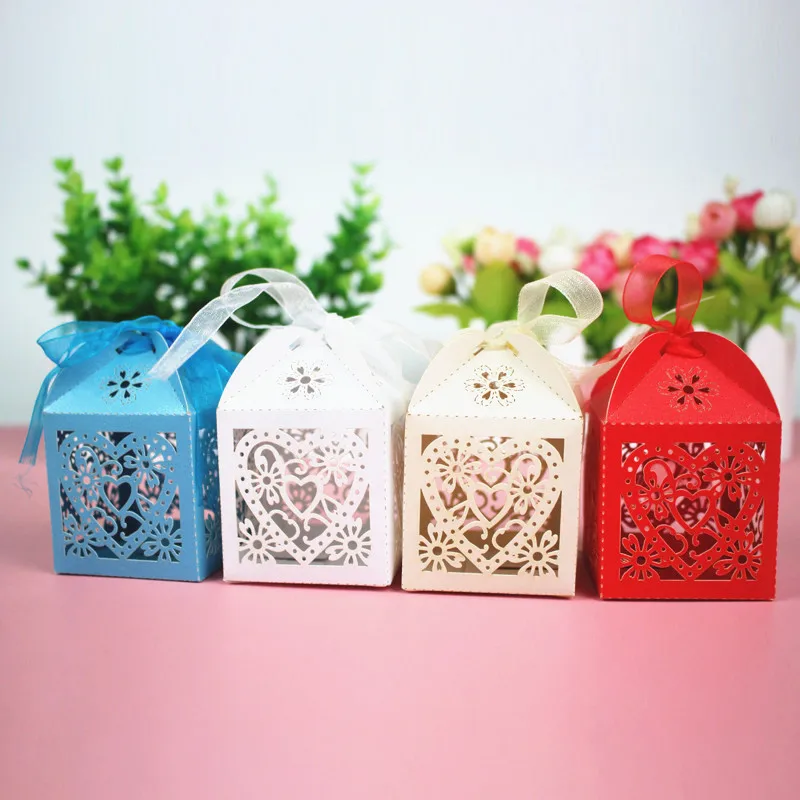 30 100ps Love Heart Wedding Birthday party favors Candy BOX Gift Boxes Paper packaging Lase Cut Baby Shower chocolate cookie Box - купить по