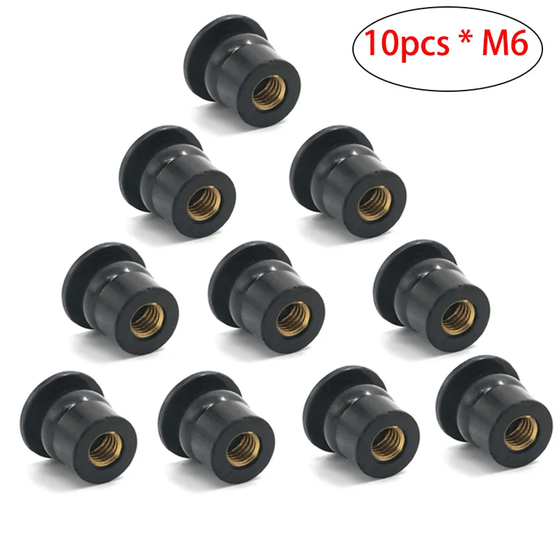 

10 pcs M6 Rubber Well Nuts Windshield Fairing Cowl thread 6mm 1/2" Wellnuts Windscreen Well Nut Screws Accessories Rubber Brass