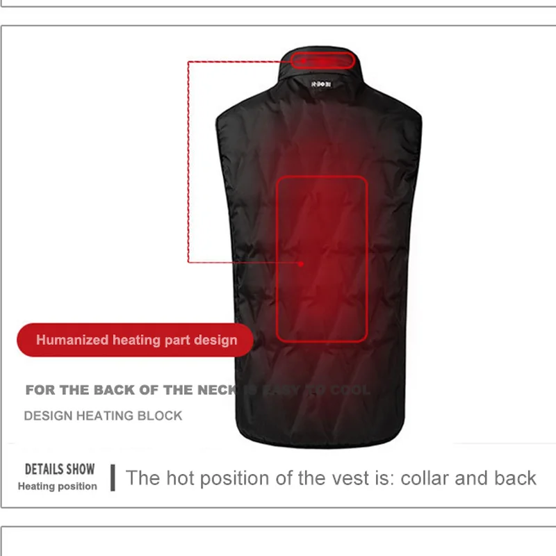 

ZYNNEVA Outdoor Electric Heated Vest Men Women USB Smart Self Heating Warm Jacket Winter Windproof Cotton Skiing Clothes GC1114