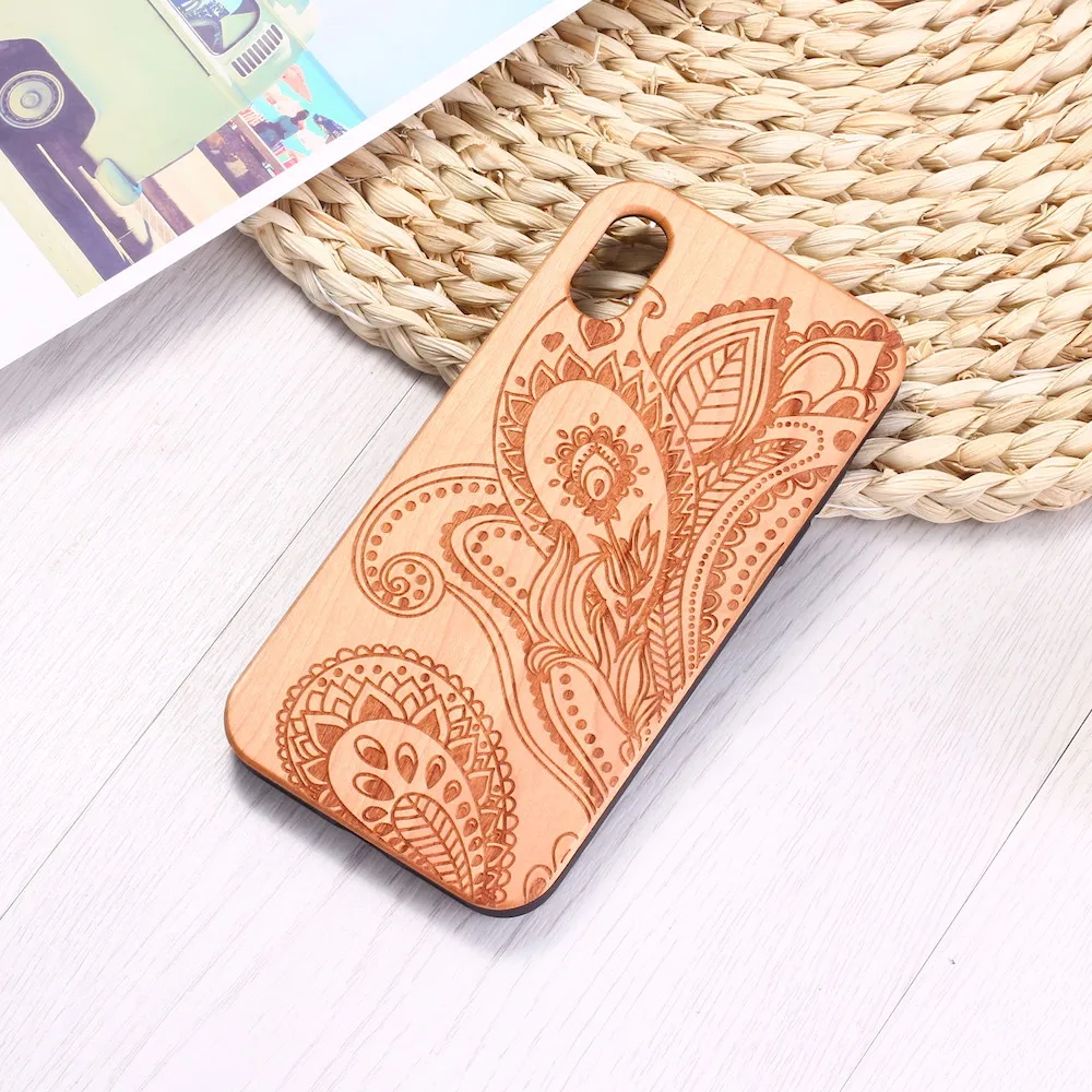 

Henna Floral Vintage Floral Engraved Wood Phone Case Coque Funda For iPhone 12 6S 6Plus 7 7Plus 8 8Plus XR X XS Max 11 Pro Max