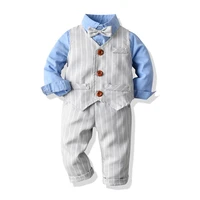 baby boy clothes birthday party baby costume boys gentleman tie blue shirt vest pants autumn toddler baby clothing set outfits