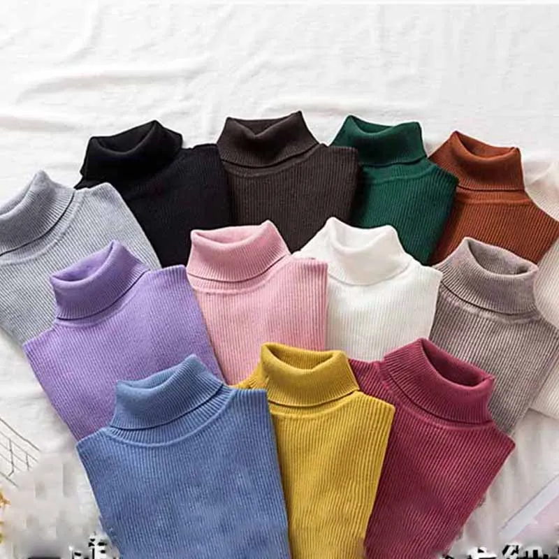 

Turtleneck Women Pullover Sweater Spring Autumn Jumper Knitted Basic Top Fashion Autumn Long Sleeve Korean Ladies Clothes 2020