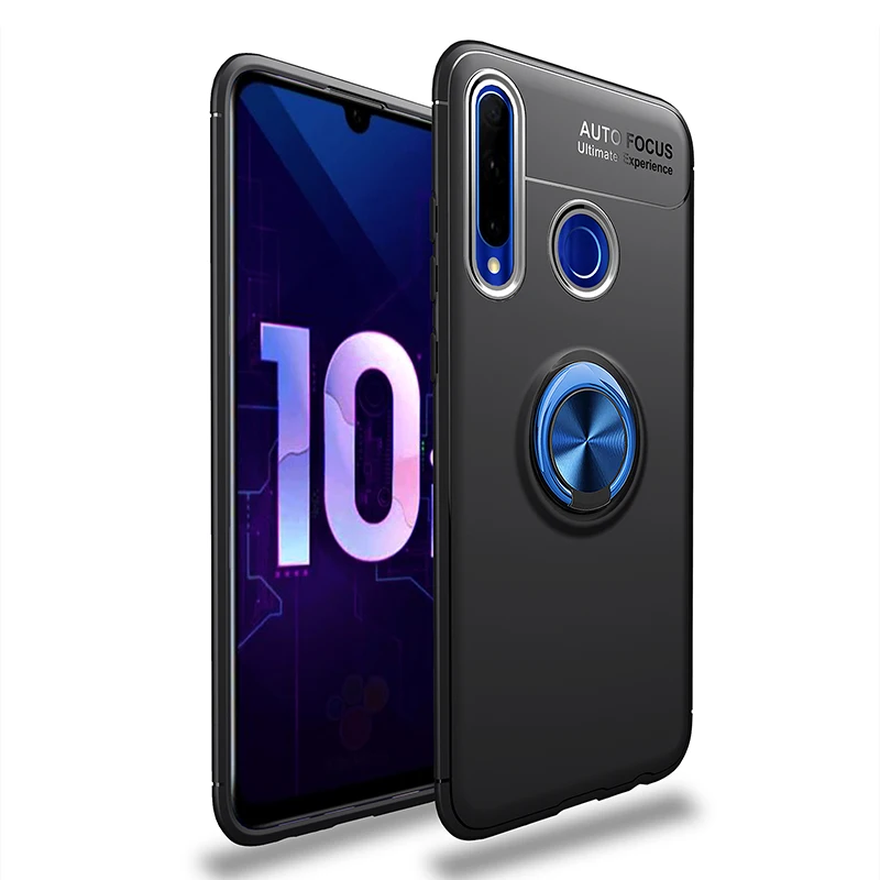 Black Blue Ring Case 3-в-1 стекло+ магнитом Силиконовое чехол хонор 10 лайт чехол на Honor 10i 10Lite мягкий чехол на телефона huawei p30lite чехол полное покрытие чехол на хонор 10i чехол honor 10i магнитная кольцом чехол - Цвет: Black Blue Ring Case