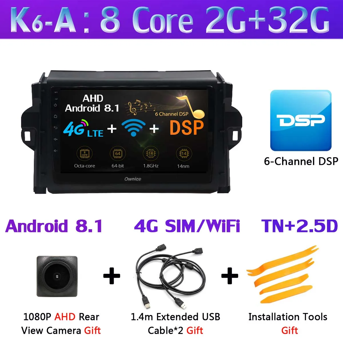 K6-A Панорамная камера на 360 ° Android 9,0 4G+ 64G SPDIF DSP CarPlay Автомобильный плеер для Toyota Fortuner gps радио головное устройство - Цвет: K6-A