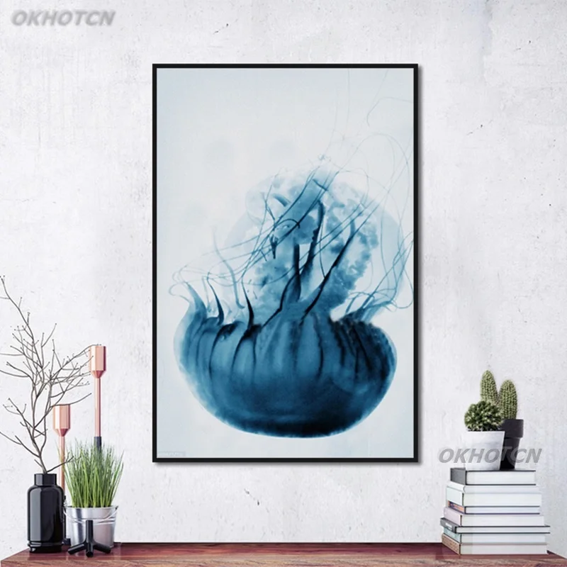 Скандинавский современный минимализм синяя Медуза холст для рисования маслом