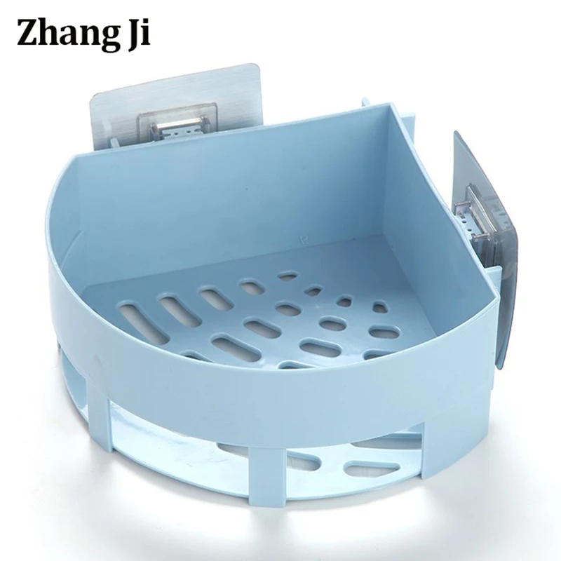 

ZhangJi Triangle Structure Shelf Rack Bathroom Corner Heavy Duty Storage Tray Wall Sucker Plastic Shower Basket Shelf No Nails