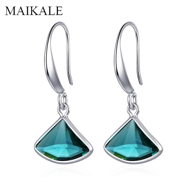 

MAIKALE Simple Blue Green Austrian Crystal Drop Earrings Oval Triangle Rhinestone Hanging Long Earrings for Women Jewelry Gifts