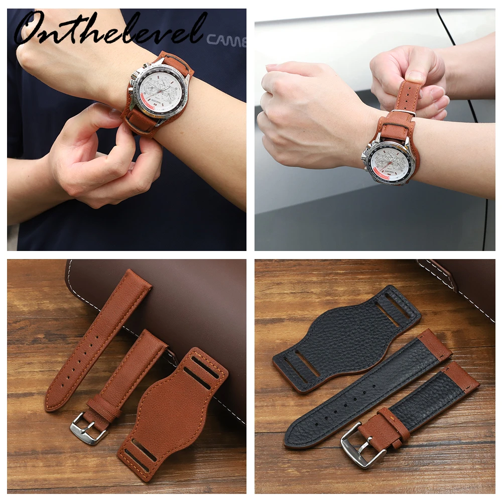 Genuine Leather Watch Strap 18 20 22mm Watchband With Mat Black Brown Coffee Leather Bracelet Wristwatch Band