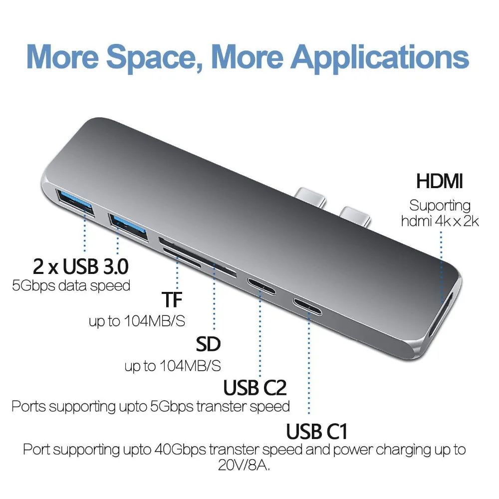 Type-C концентратор USB 3,1-HDMI адаптер 4K Thunderbolt 3 USB C концентратор с концентратором 3,0 TF sd-ридер слот PD для MacBook Pro/Air