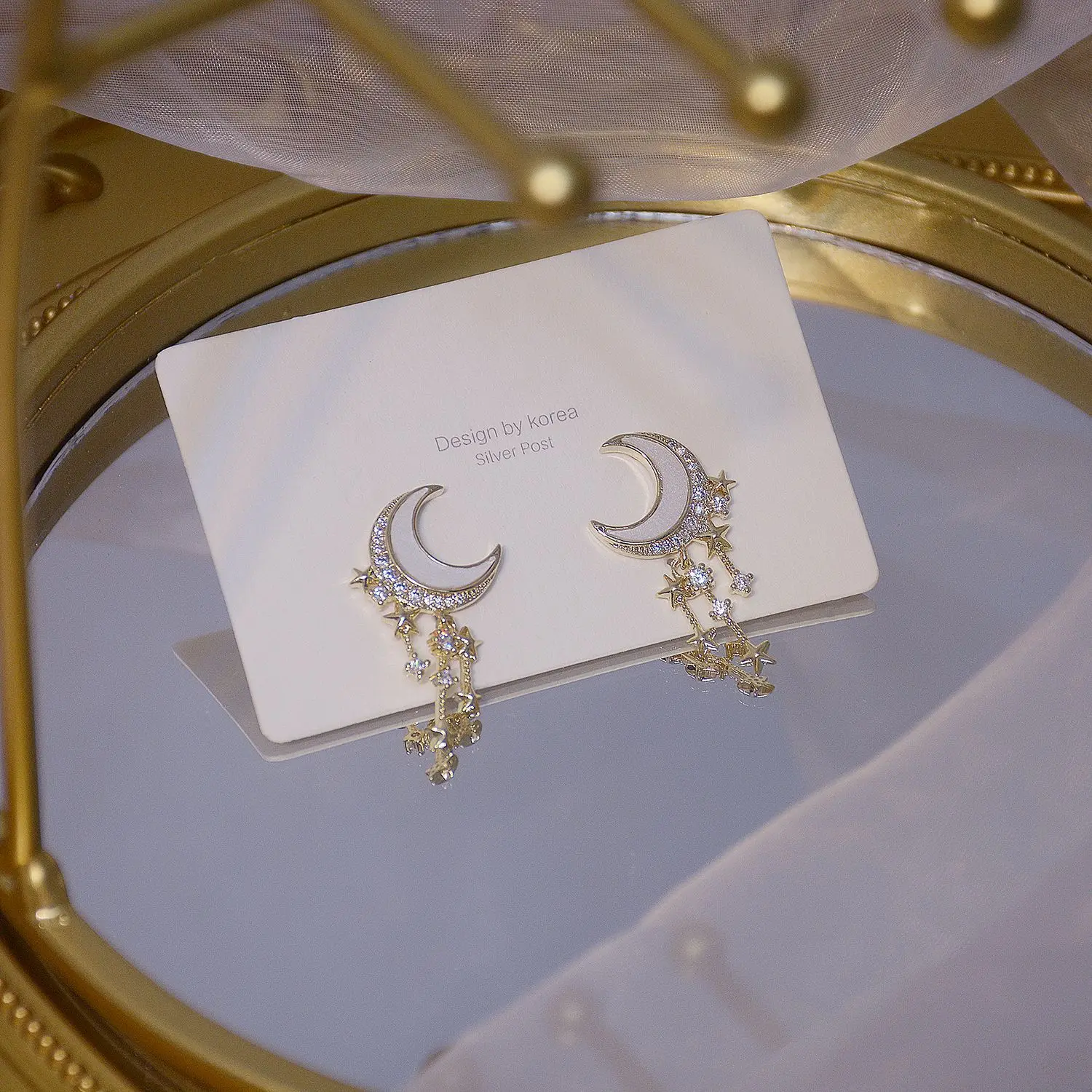 

High Quality 14K Real Gold S925 Silver Needle Moon Tassel Micro-inlaid Zircon Stud Earrings for Women Cubic Zircon ZC Earrings