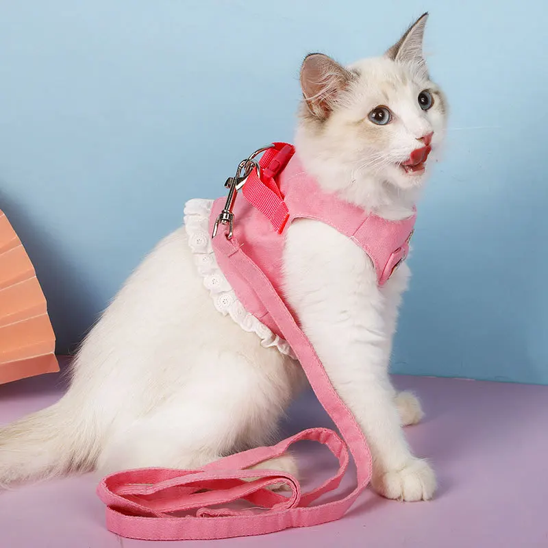 Джинсовый поводок для прогулок с кошкой удобный милый жилет из денима бантом