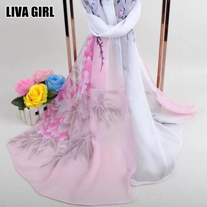 Женский шифоновый шарф Liva Girl элегантный мягкий удобный с цветочным принтом пиона