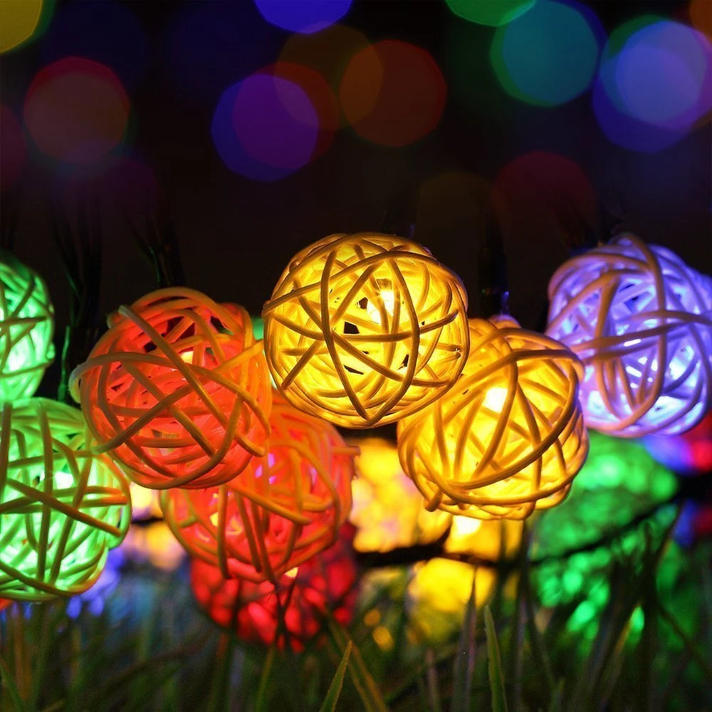 Led Lamps Decoration 10M 80 3cm Rattan Ball String Light Fairy LED Garlad Home Pop Year Christmas Garden Patio Decor | Лампы и