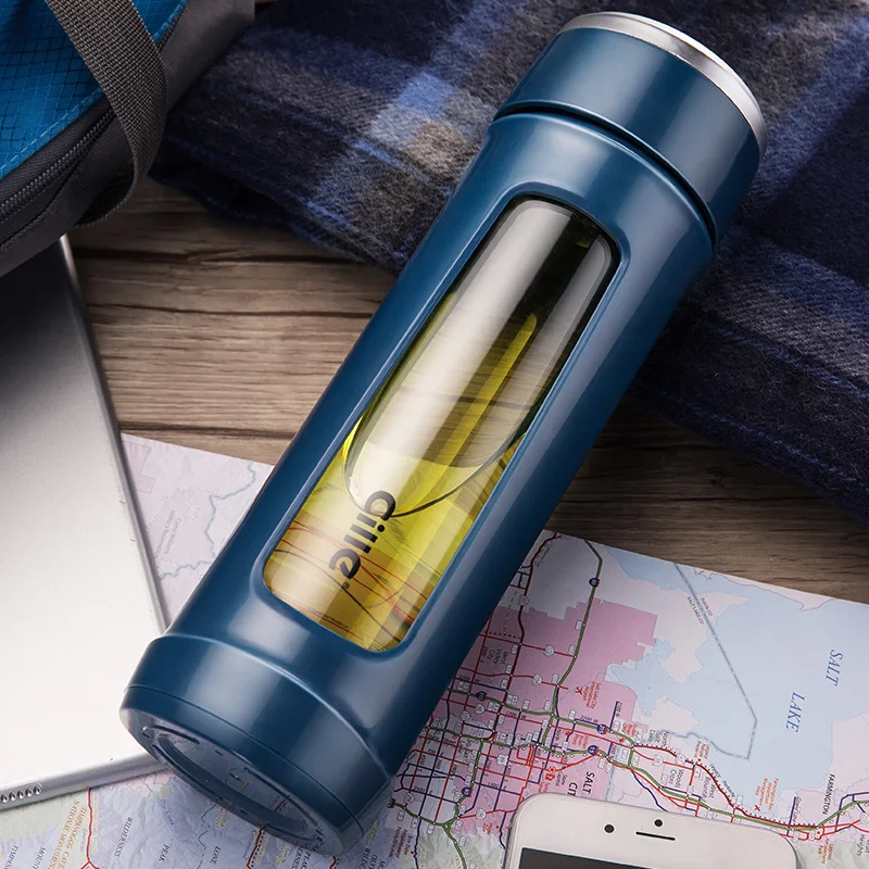 Double Layers Heat Resistant Boracic Acid Glass Stainless Steel Water Bottle Tea Cup Car Business Drinking Portable Drinkware | Дом и сад