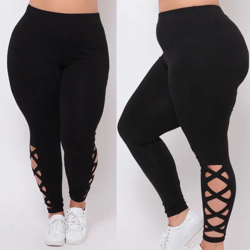 

New Women Plus Size L XL 2X 3X Black Criss-Cross Soft Comfort Skinny Leggings Pants Stylish Womens Elastic Pants Leggings