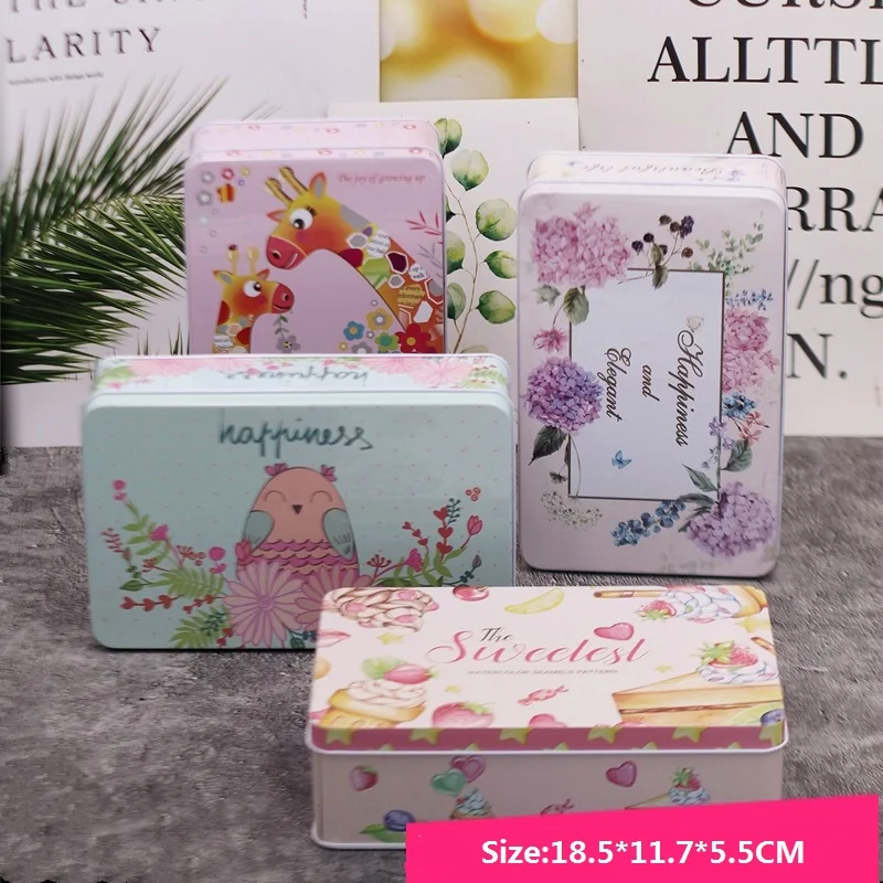 Прямоугольная жестяная коробка для печенья ручной работы с мультяшными