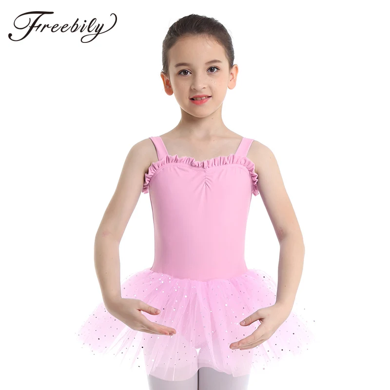 Детское балетное платье пачка freebily без рукавов с оборками для милой девушки