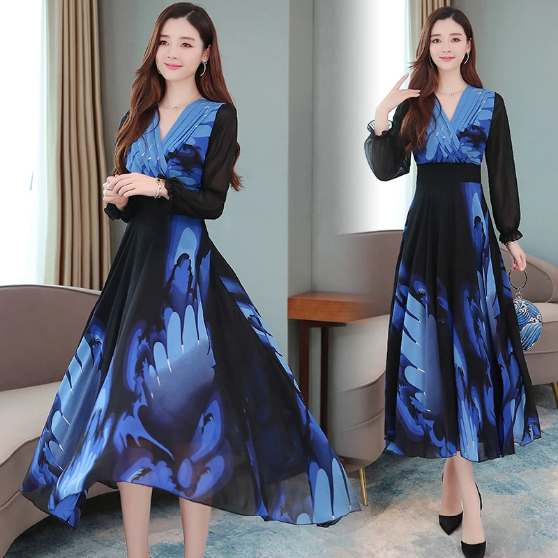 Синее желтое красное шифоновое платье с цветочным принтом летняя богемная