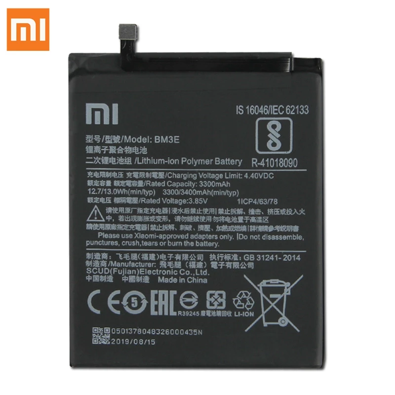 Оригинальная запасная батарея BM3E для Xiaomi 8 MI8 M8 натуральная телефона 3400