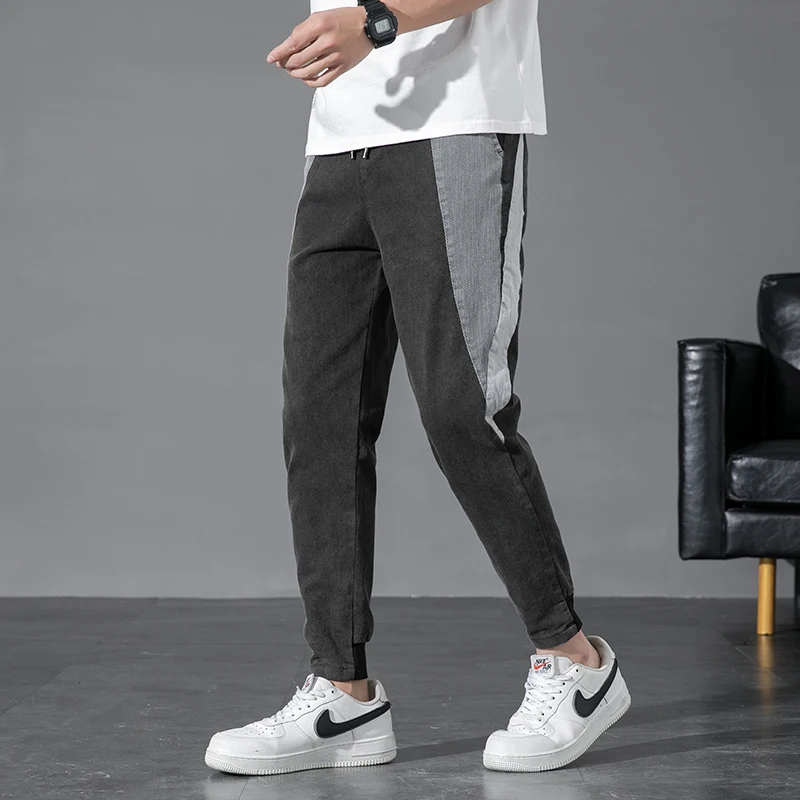 2021New Spring High Street Wear Black Drawstring Jeans Men's Loose Casual Denim Pant Full Length Trousers Hip Hop Harajuku Pants