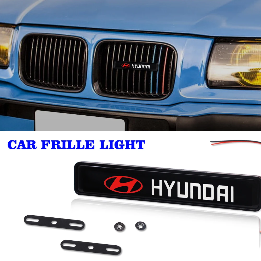 

1PCS Car Decorative Lights Car LED Front Hood Grille Emblem Badge Car Decoration for Hyundai Santa Fe Sonata Solaris Azera Creta