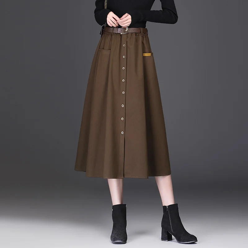 

Женская однобортная шерстяная юбка трапециевидной формы, модная офисная длинная юбка с эластичным поясом на осень и зиму