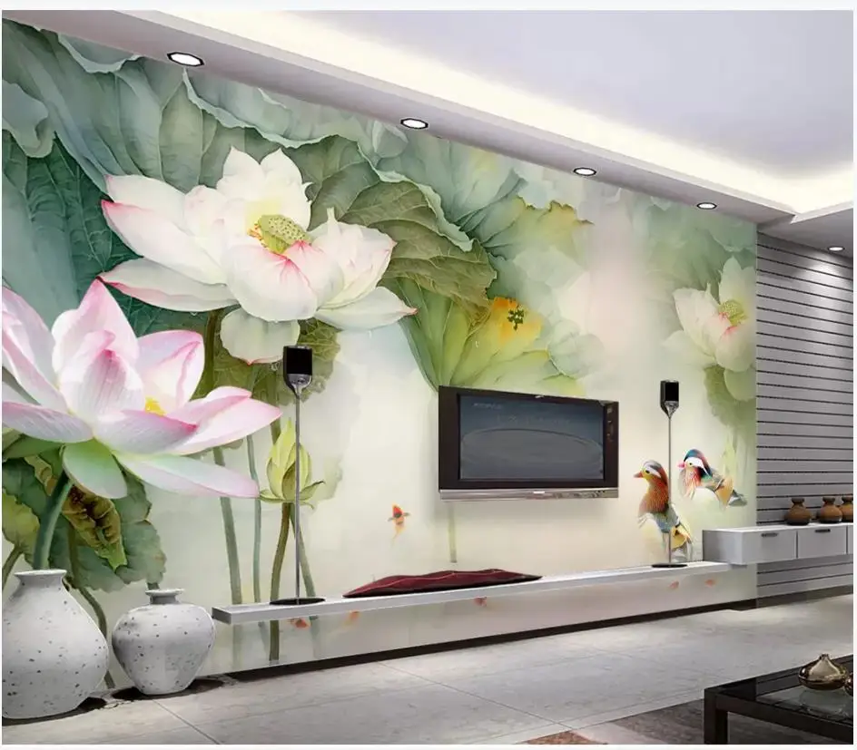 

Custom photo wallpapers for walls 3 d murals wallpapers Idyllic lotus pond lotus leaf living room mural TV background wall paper