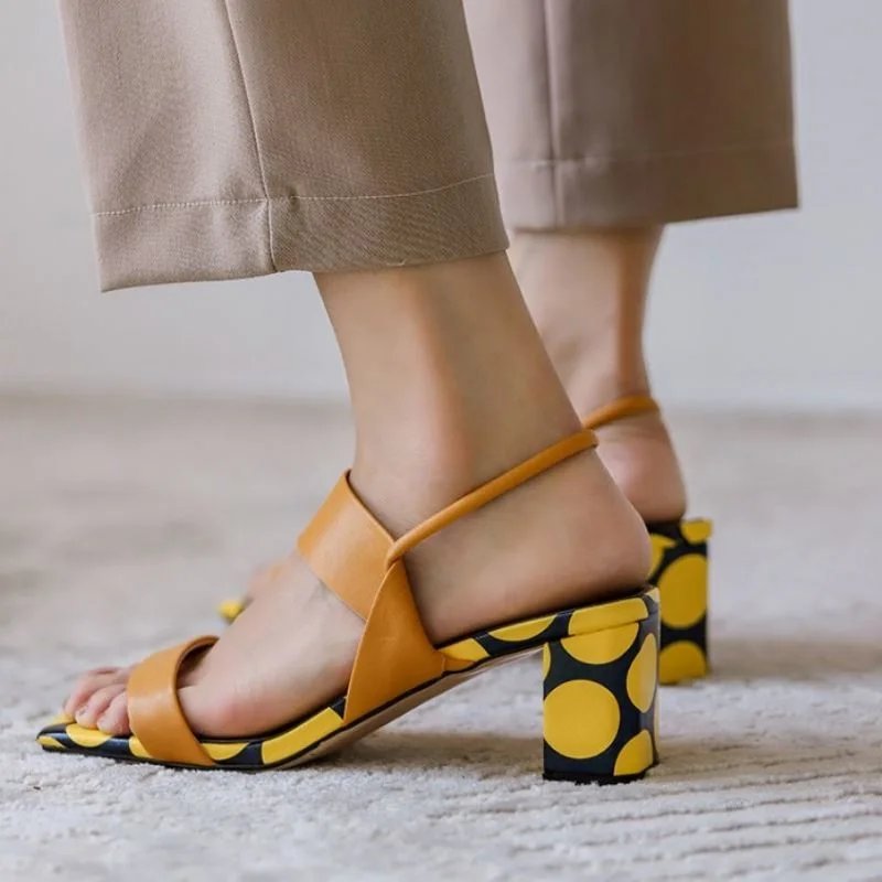 

Rizabina New Fashion Sandals For Women Peep Toe Slip On Shoes Thick Heel Dot Print Fashion Shoes Female Footwear Size 34-39