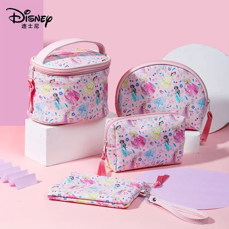 

Disney Genuine Mickey Makeup Bag Cartoon Cute Pink Princess Wash Bag Creative Korean PVC Travel Storage Bag