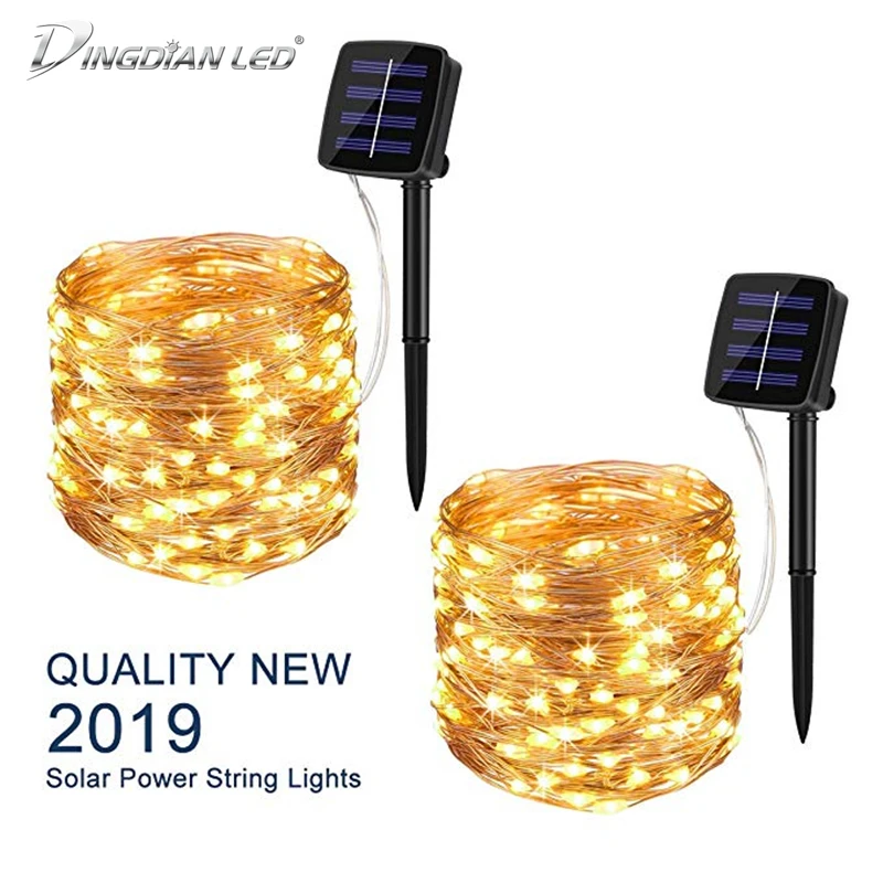 2 Packs Solar String Lights,33Ft 100LEDs IP65 Waterproof Decorative Copper Wire String Lights for Party,Garden,Wedding,Christmas