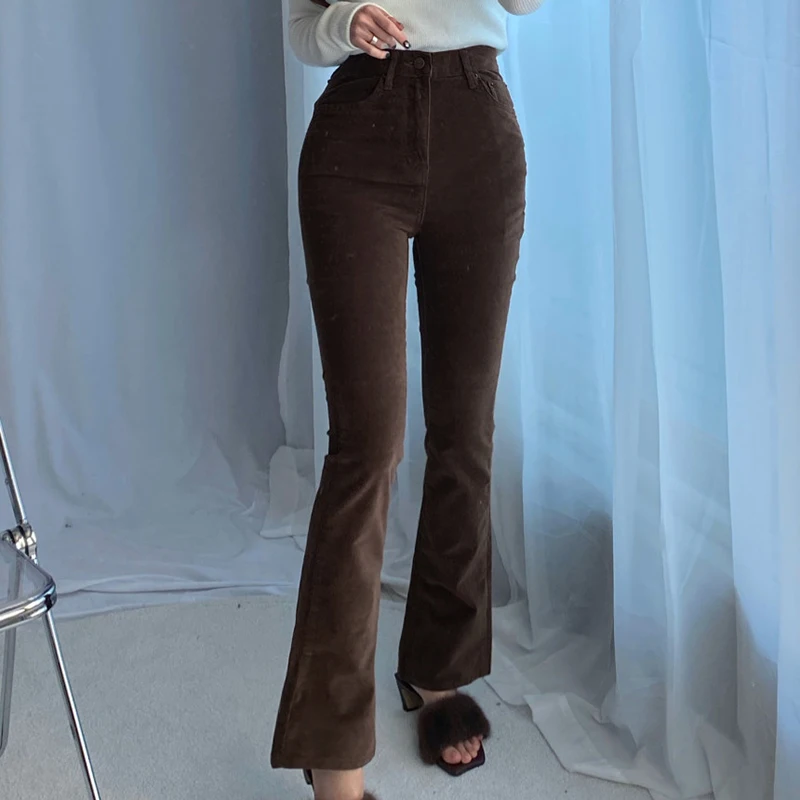 

Brown Flare Jeans For Girls Vogue Nice Hot Casual Women's Vintage Denim Pants High Waisted Long Trouser For Female Vogues