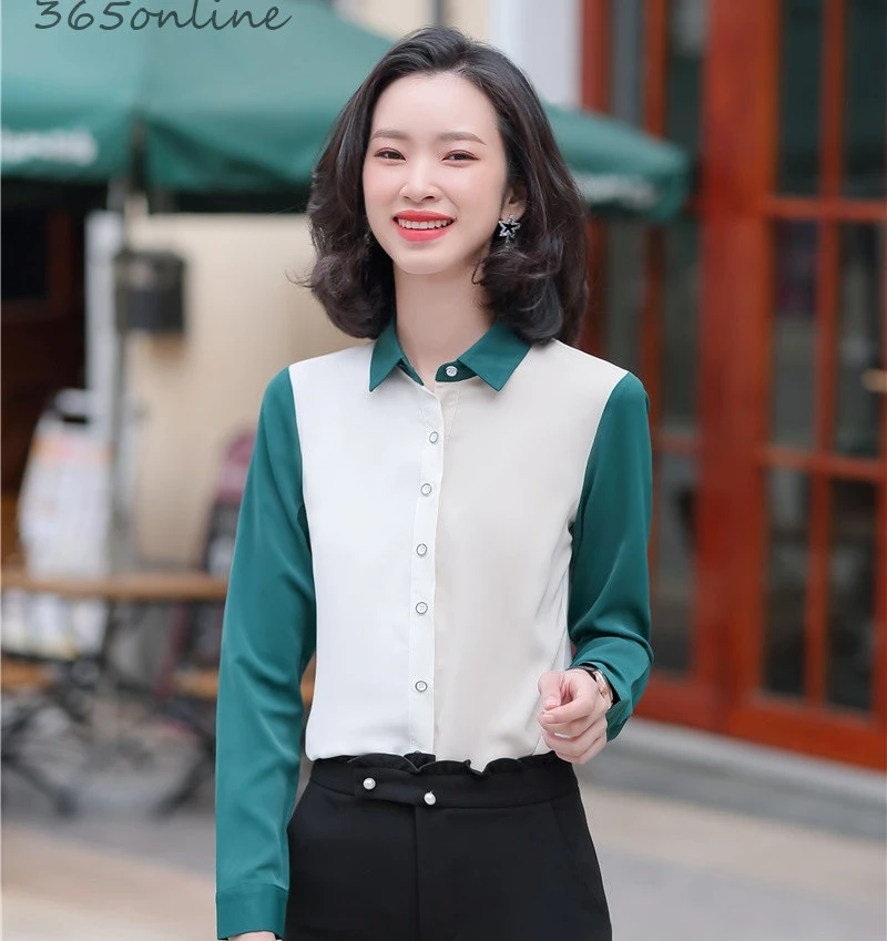 Модные стильные элегантные Лоскутные Блузы с длинным рукавом рубашки для женщин