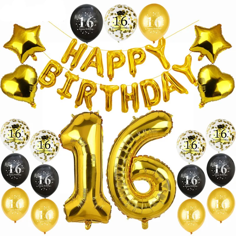 Воздушные шары из латекса украшение для вечеринки в честь 16-го дня рождения 16