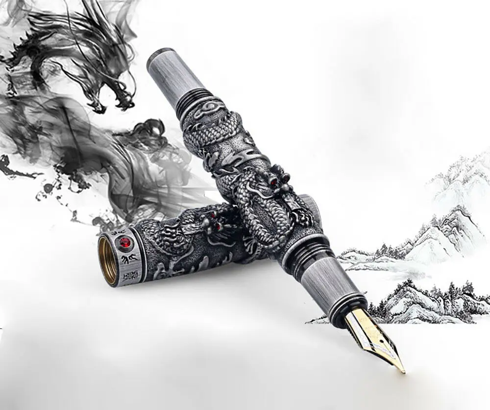 Jinhao винтажная Роскошная перьевая ручка двойная играющий Дракон жемчужина