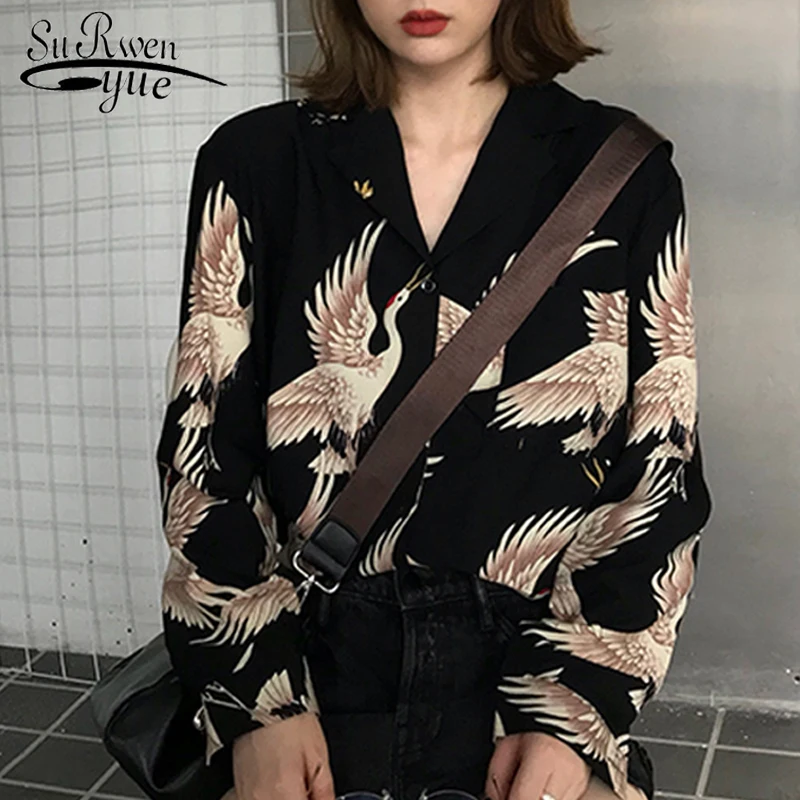 

Korean Chiffon Blouse Women Ladies Loose Top Femme Vintage Printed Fashion Women Blouses 2019 Women Long Sleeve Shirts 0845 30