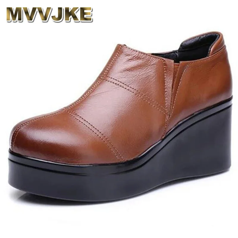 

MVVJKE New Spring Shoes Woman Platform Wedges High Heeled Shoes Elegant Comfortable Cowhide Leather Shoes Women Shoes High Heels