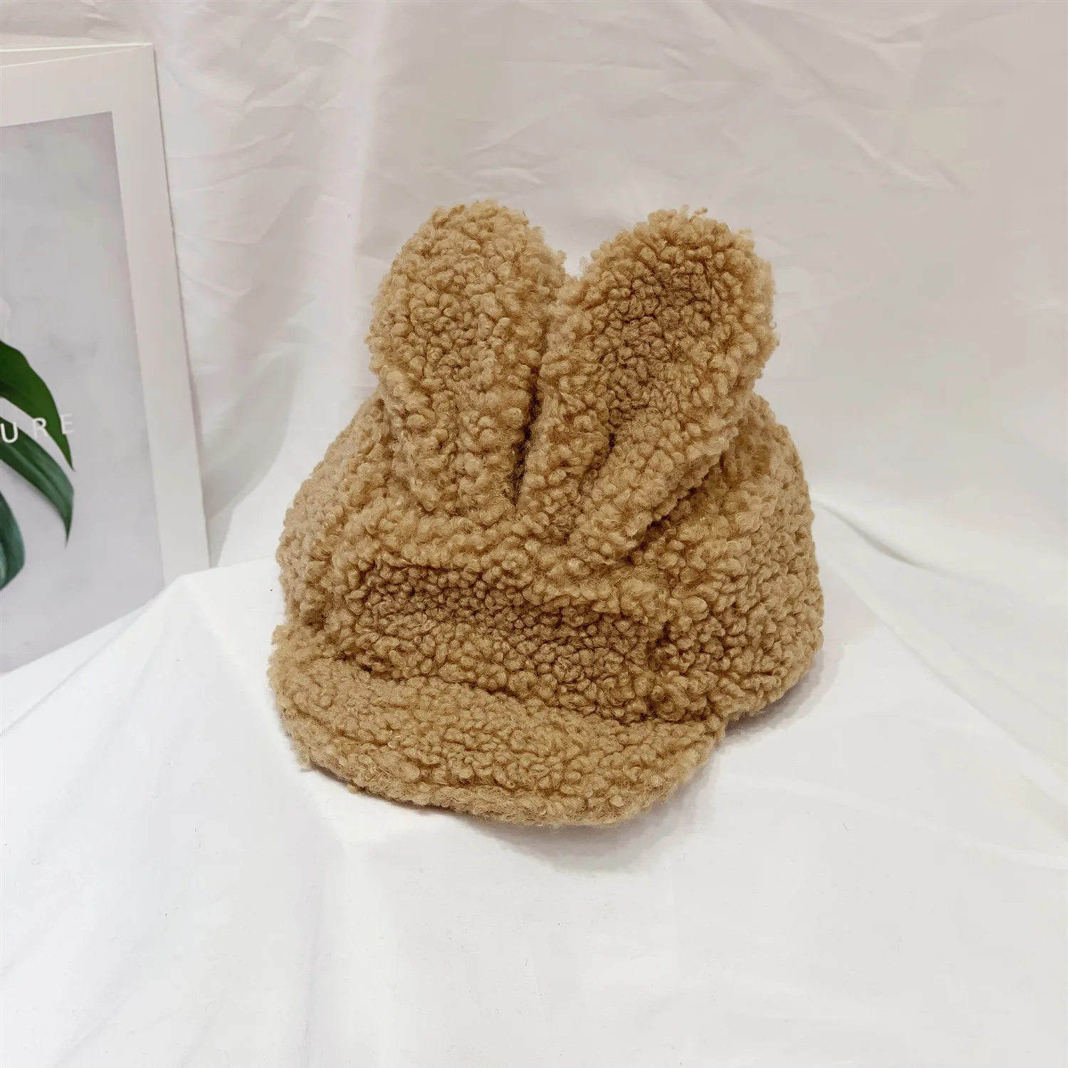 light khaki Детская шапка Дети Осень/Новинка зимы однотонные Цвет заячьи ушки козьей шерсти флисовая мягкая с широкими полями-Кепки уплотненный ансамбль для мальчиков и девочек Теплые Шапки - Цвет: light khaki